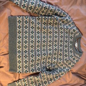 J. Crew Gray Crewneck Sweater with Fair Isle Pattern
